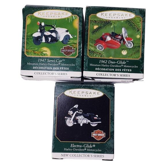 Lot of 3 Vintage HALLMARK MINIATURE Die-Cast HARLEY DAVIDSON Ornaments in VGUC - Picture 1 of 7